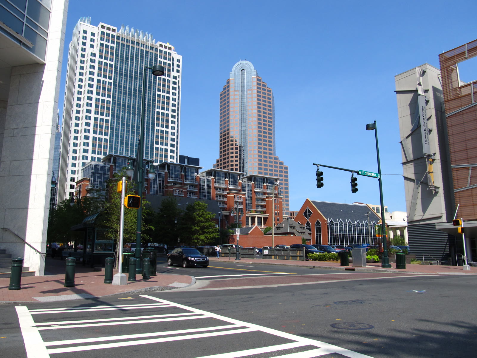 Tryon Street and Stonewall Street in uptown Charlotte, North Carolina